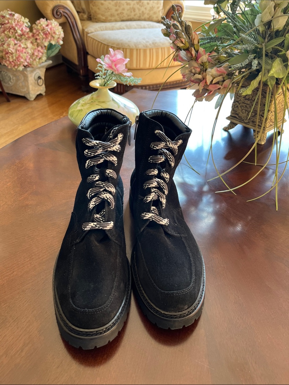 Women’s Black Suede Lace-Up Boots, Aquatalia